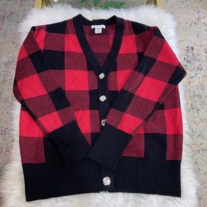 Tommy Bahama Sweater Women Red Plaid Check Button Cardigan size XS